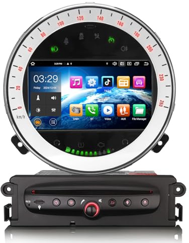 erisin 8-Kern Android 14 [4GB+64GB] Autoradio für BMW Mini Cooper R56 Countryman GPS Navi Carplay DSP Bluetooth A2DP WiFi DVR DVD DAB+Canbus