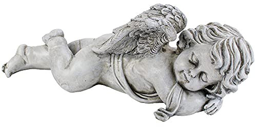 matches21 Liebevoller Grabschmuck Engel Figur - Engelfigur schlafend wetterfest aus Kunststein - Deko für Friedhof und Beerdigungen Engel 31,5 x 10,5 x 10 cm