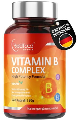 Redfood® Vitamin B Komplex hochdosiert - Mit 500 µg Vitamin B12 pro Tagesdosis - 240 Kapseln (8 Monate)