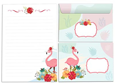 Brevpappersset för flickor flamingo brevblock med kuvert för barn (lock A5 med 25 ark + 15 kuvert)