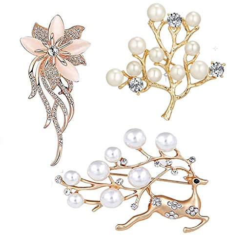 3 Stücke Brosche Gold Damen Perle, Broschen Anstecknadeln Bouquet, Broschen Kleidung Schmucknadel Hochzeiten Weihnachten Partys Schmuck Geschen