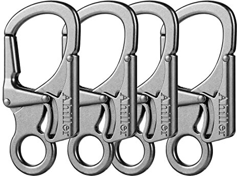 Ahiller Karabiner Schlüsselring Clip, 3 Zoll Zinklegierung Doppelte Verriegelung Schlüsselbund für Outdoor, Schlüsselanhänger Stil Karabinerhaken [Gunmetalgrau-4P]