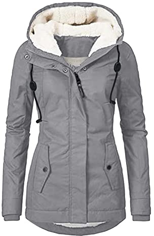 L9WEI Parka de invierno acolchado para mujer, abrigo de invierno cálido y delgado, chaqueta de invierno con capucha para mujer, parka gruesa, abrigo de transición al aire libre con forro, gris, L