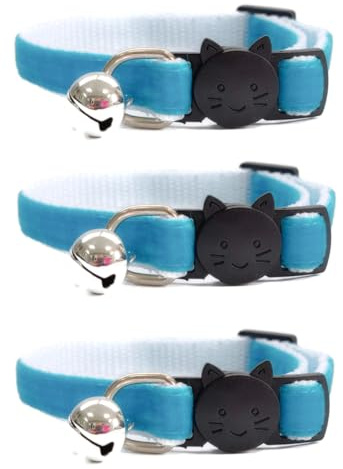 Velvet Cat Collars with Bell. Safe Breakaway Quick Release Buckle. Available in Cat & Kitten Size (Pack of 3) (Kitten Collar (15cm - 23cm), Turquoise Velvet (Pack of 3))