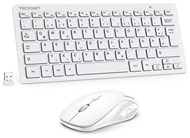 TECKNET Kabelloses Tastatur Maus Set, Deutsch QWERTZ Layout, 2.4 GHz Funk Mini Tastatur Mouse, 15m Reichweite Verbindung, Wireless Leise Funktastatur mit Maus für PC, Laptop, Smart TV, Weiß