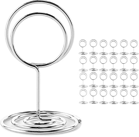 Hoewina 26Pcs Place Card Holder, Table Number Holders, Wire Picture Holder, Small Size Table Card Holders, Photo Holder for Centerpieces, Wedding Reception, Party, Birthday (Silver)