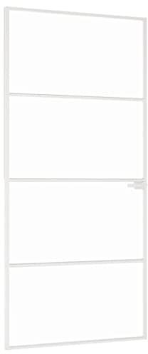 vidaXL Porta Interna Decorativa Casa Camera da Letto Bagno Interno Moderno Pannello Interno Bianco 93x201.5cm Vetro Temperato e Alluminio Slim