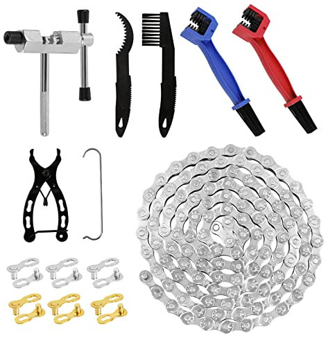 Fahrradkette Werkzeug Set Fahrrad Kette 6/7/8 Fach 1/2 x 3/32 Inch 116 Glieder Fahrradkette Multifunktionales Set mit Kettenbrecher, Fahrradkette Zange,und 6 Paar Kettenschloss für Mountainbike