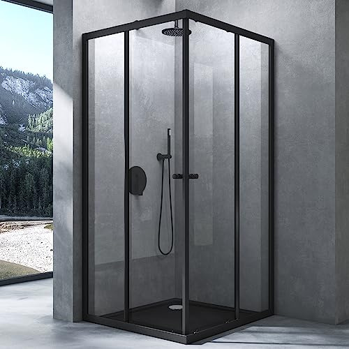 Mai & Mai cabine de douche noir 80x80cm paroi de douche deux portes coulissantes verre trempé transparent avec revêtement nano easy clean RAV16K