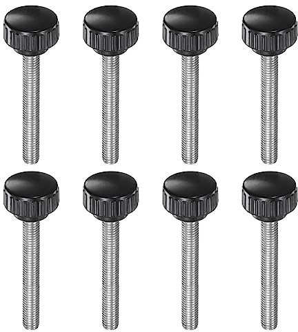 QUARKZMAN 8 st räfflade klämknappar M8 x 60 mm yttre gänga 25 mm huvudhandtag plast metrisk räffla skruvar skruvar knoppar gängbultar handtag svart