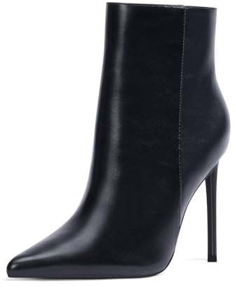 GENSHUO Bottines pour Femmes, Bout Pointu, Talon Haut de 11 cm, Fermeture Éclair, Talon Aiguille, Bottines Automne, Noir mat, 40 EU