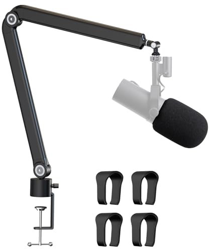 SM7B Mikrofonarm mit Popschutz - Mikrofon Arm Ständer Desktop kompatibel mit Shure SM7B, Beschwerter Metall Schwenkarmständer, Boom-Arm Tischhalterung mit 5 Einstellbaren Gelenken von YOUSHARES