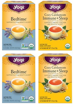 Yogi Tea Sleep & Immunity Variety Pack (4 Pack, 16 ea) - Supports a Good Night's Sleep - Organic Caffeine-Free Teas