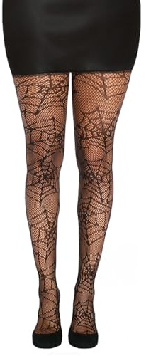 Simply Joshimo Womens Black Fishnet Patterned Halloween Gothic Tights - Cobwebs Print