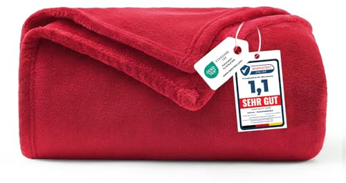 WAVVE Blanket Sofa Throw Red Double Size 150x200cm - Fluffy Soft Warm Versatile Fleece Blanket for Sofa/Couch/Bed Double/Twin Size