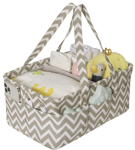 Navaris Cesta Cambiador Bebe - Organizador Pañales y Toallitas con 10 Bolsillos Laterales - Organizador de Pañales Impermeable - Cesta Organizadora Bebe con Asas - Ondas