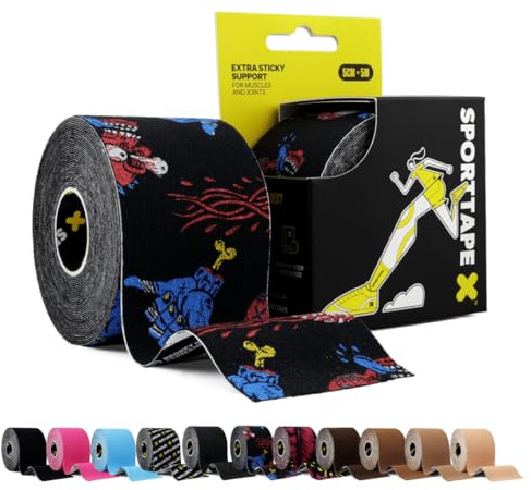 SPORTTAPE Cinta Kinesiológica 5cm x 5m Punk – Kinesiotape Deportivo y Terapéutico, Vendaje Neuromuscular para Rodilla, Tobillo, Fascia Plantar y Músculos, Impermeable, Adhesiva, Hipoalergénica