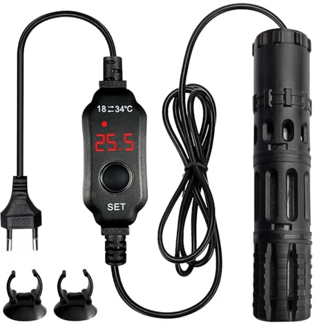 PORFOYO Asta riscaldante per acquario, 25 W, mini riscaldamento per acquario, 3 – 19 l, con indicatore digitale a LED, con indicatore di temperatura, asta riscaldante per acquario, per serbatoi di