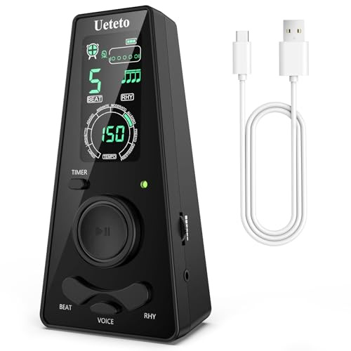 Ueteto Digital Metronome for Piano, Guitar, Drum, Violin Practice, Metronome with Human Voice and Headphone Jack, 9 Rhythms, 40-208 BPM, Timer Function for Musicians