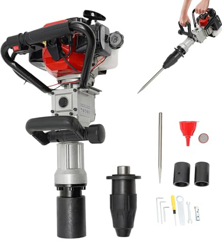 GSHIOIO 32.7cc Gas Powered T Post Driver, 1000W 2-Stroke Fence Post Driver Heavy-Duty Petrol Pile Driver with Conversion Head, Chisel & 2 Sleeves for Garden Fencing Farming Push Pile Driving Hammer
