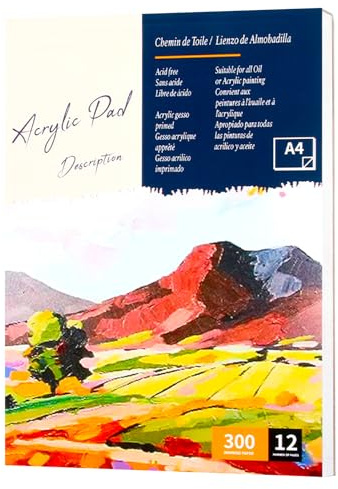 A4 Acrylic Paper Pad, 12 Sheets of Non-Bleed Thick Paper, Ideal for Acrylic Paint & Mixed Media, Smooth Tear-Off Surface for Artists & Beginners, Perfect for Painting, Sketching & Art Practice