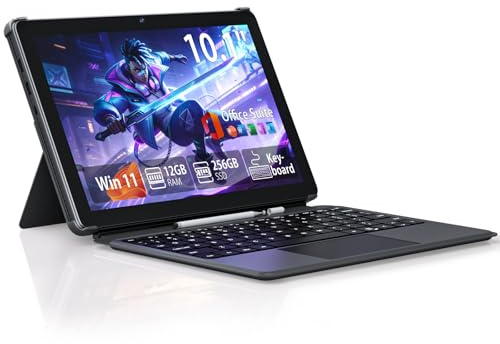 Moxalc 10.1 Touchscreen 2 in 1 Tablet Laptop, 12GB RAM 256GB SSD M3 8100Y(up to 3.40 GHz), WiFi 5 BT 5.0 Type-C USB 3.0, Win 11 Office Suite Computer with Keyboard & Pen Set for Home Student Business