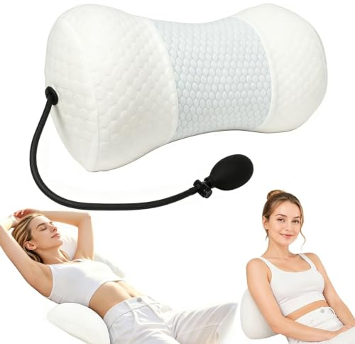 Wdmiya Adjustable Inflatable Lumbar Support Cushion, Back Support Pillow | Memory Foam Pillow for Side, Back and Stomach Sleepers, Ergonomic Pillow for Lower Back Pain Relief