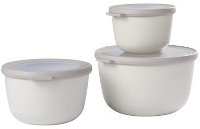 Mepal - Multischale Cirqula Round 3-teiliges Set - Vorratsdosen mit Deckel - Geignet als Aufbewahrungsbox, Kuhlschrank, Gefrierschrank & Mikrowellengeschirr - 500 ml, 1000 ml & 2000 ml - Nordic White