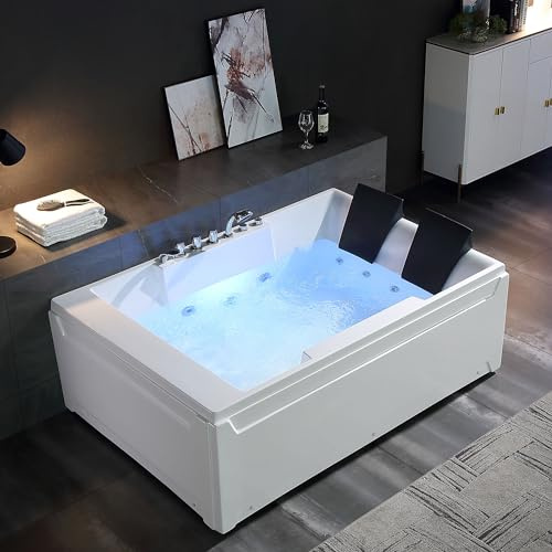 Empava 72 x 48 Whirlpool Tub for Couple,1125W Jetted Bathtub with Light, Hydro Massage,Chromatherapy,ETL Certified,110 Gallons,Left Drain