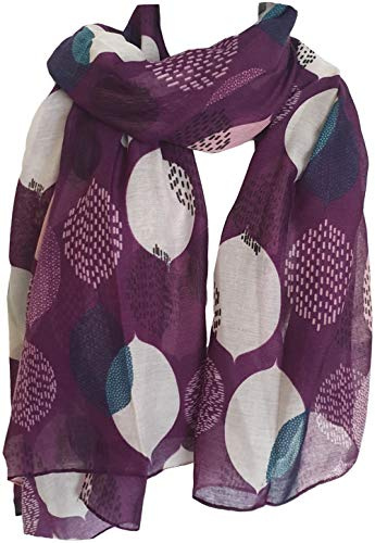 GlamLondon Women's Beautiful Designed Large Leaves Print Scarf (XL- Purple)