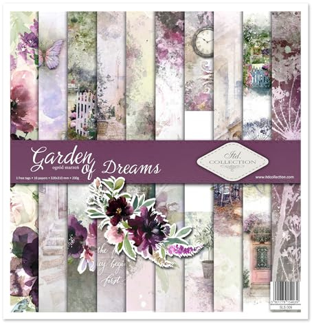ITD Collection - Confezione per scrapbooking, 12 x 12 pollici, carta decorativa, decoupage, creazione di biglietti, dimensioni carta - 310 x 320 mm (Garden of Dreams -SLS-009)