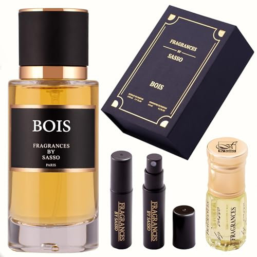 Parfum BOIS Intense – FRAGRANCES BY SASSO – Coffret Luxe – Extrait De Parfum 50 ml + Musc 3 ml + 5 Échantillons OFFERTS – Coffret Cadeau Homme – Collection Privée
