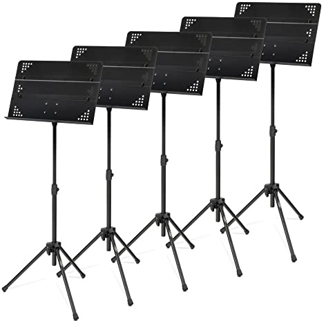 Classic Cantabile OSS-01 orkesterpult 5 x set – Transportvänligt orkesterskrivbord med pluggbar nothylla – Kompakt förpackningsstorlek under transport – Justerbar höjd från 53 till 116 cm – svart