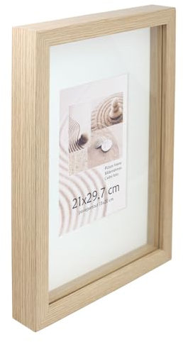 KM Foto 3D Objektrahmen Holz Bilderrahmen Shirt Trikot Rahmen Collage Wanddeko Poster S220: Farbe: Natur | Format: 30x40