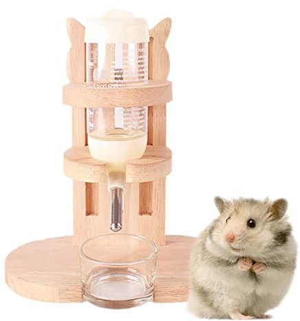 Hamster Trinkflasche mit Ständer,Einstellbar Holz Hamster Wasserspender,Ständer Hamster Nippeltränke mit Basis,80 ml Kleintiertränke,für Meerschweinchen, Hasen Chinchilla, Ratten, Frettchen (Set 2)