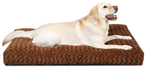 KSIIA Hundbädd Stora Hundar Tvättbar, XL Hundkudde Fluffig, Hundmatta för Stora Medelstora Hundar, Halkfri Undersida, Hundkorg Hundmatta Husdjursbädd Brun 105x70cm