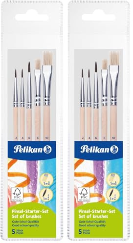 Pelikan - 718163 - Set De Pinceaux pour Débutant - 3 pinceaux à Poils Fins : Tailles 2, 4 et 6-2 pinceaux Brosse n°613F : Tailles 6 et 10 (Lot de 2)
