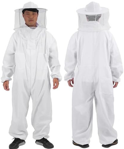 Bienenanzug, Bienen Schutzkleidung, Imkerjacke, Ganzkörper-Imkeranzug mit Runder Schleierhaube für Imkerei, Atmungsaktiver Imkeranzug, Bienenjacke mit Reißverschluss, für Hinterhof, Bienenhalter(XL)