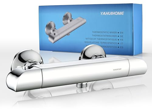 YAHUIHOME Duscharmatur mit Thermostat Duscharmatur Thermostat Dusche Duschthermostat Mischbatterie Dusche Aufputz Brausethermostat Brausearmatur mit Verbrühschutz bei 38℃ Armatur für Dusche in Chrom