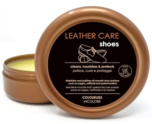 Kahns Trade Leather Care Shoes Trasparente - Crema Lucida specialmente per la cura delle scarpe in pelle - Balsamo Cuoio Neutro per pelli lisce - con Cera d'api - 150 ml