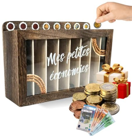 Ykcrea Tirelire en Bois Compartimentée avec Objectif D'épargne - pour Aider à Economiser - Tirelire économie Idéal - Boîte en Bois Multifonction