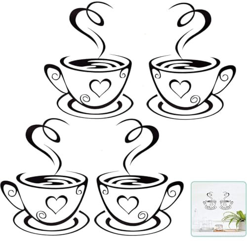 AFCJLTO 2 Sätze Küche Dekor Aufkleber Wandaufkleber, Kaffee Zeit Tassen, DIY abnehmbare Wandkunst Abziehbilder für Glasfenster Café Esszimmer Und Restaurant