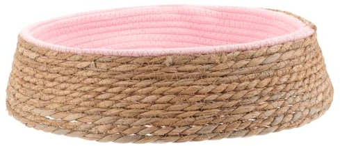 CIYODO Woven Pet Bed Round Sleeping Mat Scratch-resistant Rattan Pet Nest Cushion Small Pink for Cats and Small Dogs Indoor Resting Cushion
