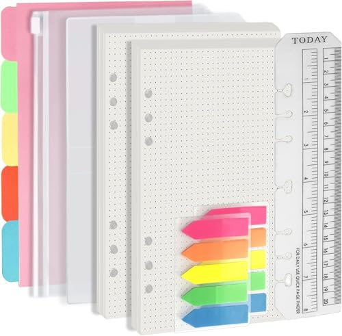 Harphia A5 6-håls häftapparat värdepaket, 90 ark papper med klistermärken och avskiljare, planeringsinsatser med häftfickor för A5 påfyllningsbar anteckningsbok – poäng