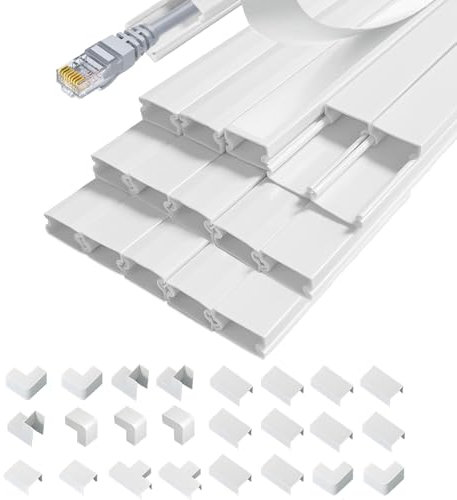 6m Cable Trunking White - 15X10mm Self-adhesive Conduit Trunking for Electric Cables TV Wire, Hiding Cable Cover for Wall with Connection Accessories, PVC Cable Duct for Home Office, 15Pcsx40cm