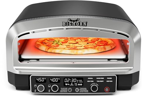 BIG HORN OUTDOORS Pizza Oven Indoor, 14 Inch Electric Countertop Pizza Oven with 6 Preset Modes, Perfect Pizza Maker Machine for Home, Pizza Cooker with Pizza Stone and Pizza Peel, Stainless Steel