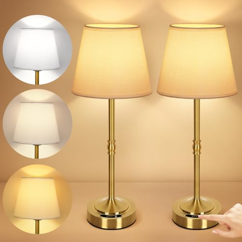 OUTON Pack de 2 Lámparas LED Recargables Inalámbricas – Táctil Regulable, 3 Temperaturas (3000 K–6500 K), 5200 mAh USB‑C, 60 h de Autonomía – para Dormitorio, Salón, Comedor (Oro – 2 Piezas)