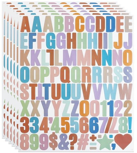 YJKEAI 1 Inch Small Vinyl Letters Number Stickers, 588 Pieces - Multi | Self Adhesive Alphabet 0-9 Sticker for Water Bottle, Notebook Decor, Scrapbook
