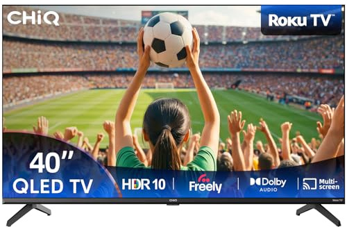 CHiQ L40QM10K 40 Inch Smart TV, Full HD QLED PRO Display, DCI-P3 90% Wide Colour, HDR10, ROKU TV OS, Works with Alexa, DVB-T/T2, Dolby Audio, 2x HDMI, USB, Frameless Design