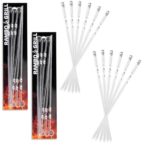 BEM Rambo Grill Schaschlikspieße Edelstahl 50cm – 12er Set Grillspieße, Wiederverwendbar & Rostfrei, Flach, Für BBQ, Gemüse & Fleisch – Grillzubehör Spülmaschinenfest, Grillspieß für